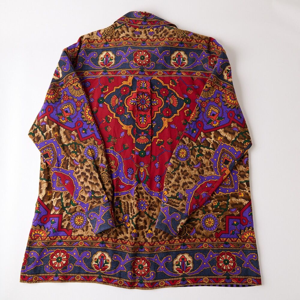 Vtg Emanuel Ungaro Womens 4 Silk Blouse Baroque Leopard Print Maximalist 90s Art - Picture 6 of 8